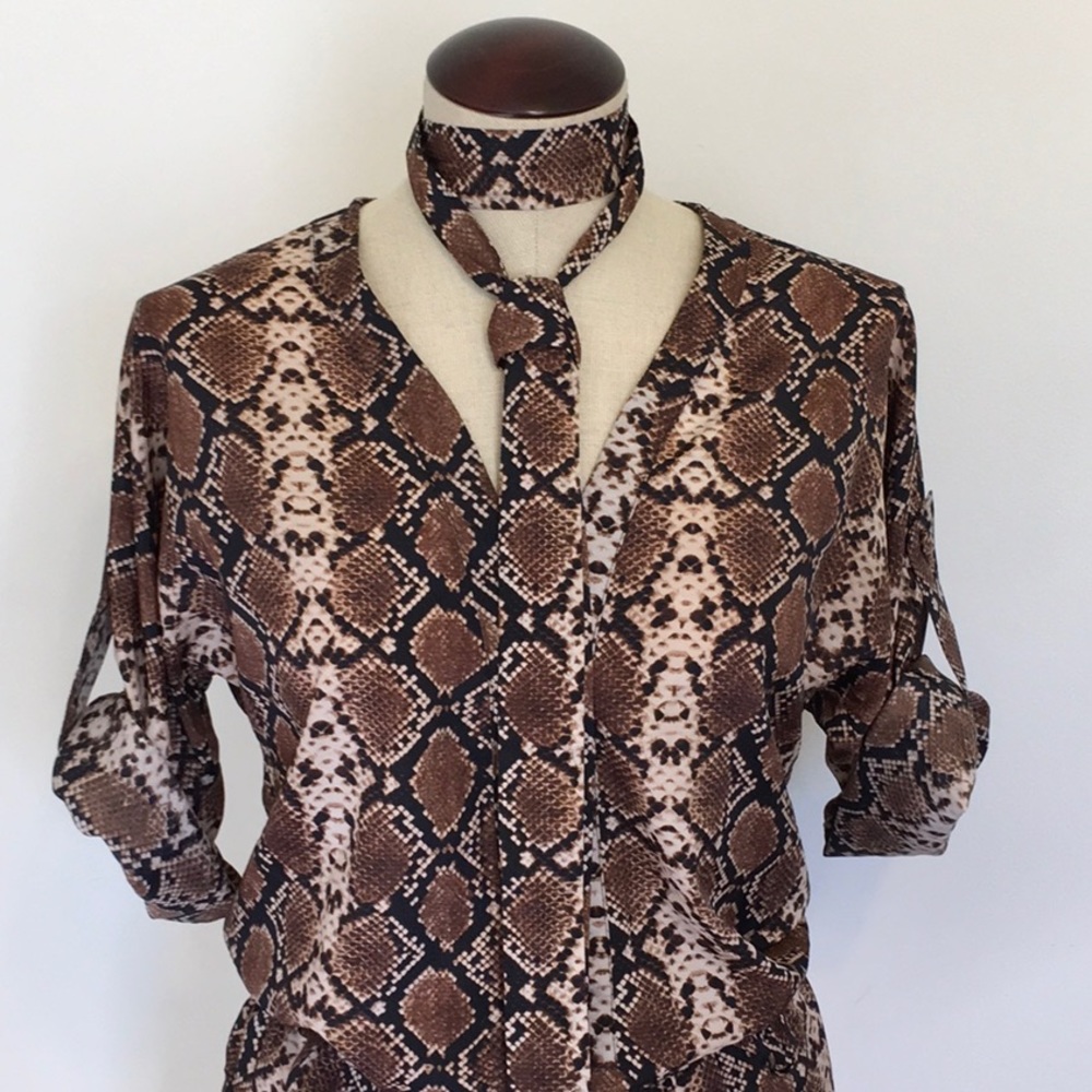BCBGMaxAzria Brown Snake Print Romper - Picture 14 of 16